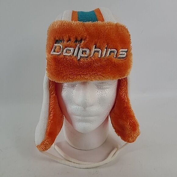 New Era Miami Dolphins Helmet Fur Lined Trapper Hat Cap Beanie NFL - Picture 1 of 8